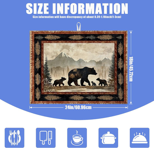 Rustic Bear Dish Drying Mat for Kitchen Counter Wild Animals Drying Pad Absorbent Reversible Dish Drainer Rack Mats Draining Pad 18"x24"Inch