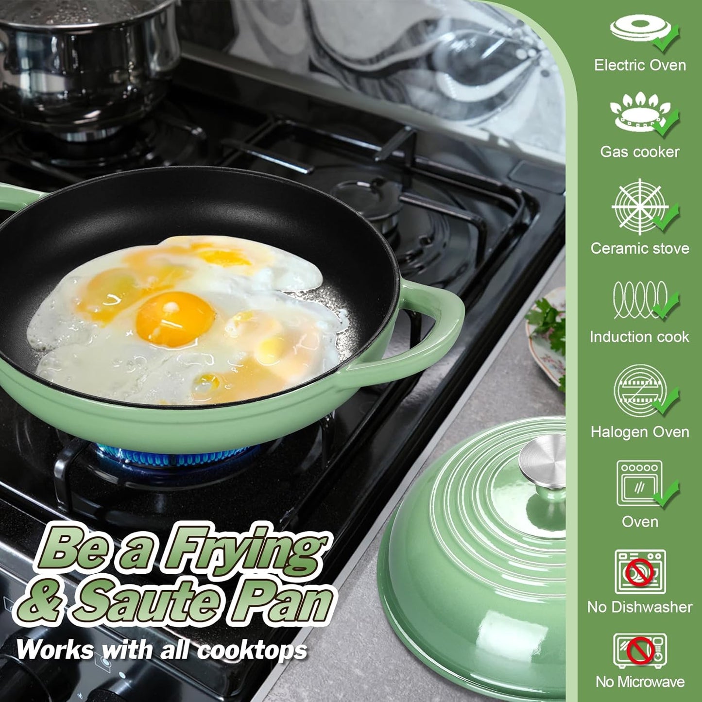 P&P CHEF Bread Dutch Oven for Sourdough, 5.5 Quart Enameled Cast Iron Dutch Oven Pot with Lid for Homemade Bread Baking, Easy to Clean & Even Heat, Pistachio Green