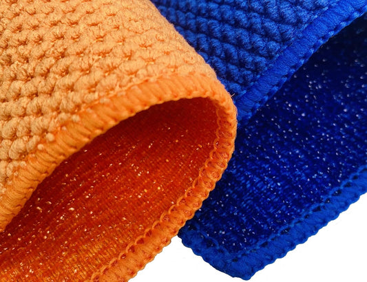 16 Pack Microfiber Scrub Dish Cleaning Cloth, Non-Scratch, Reusable & Durable for Pan Pot Dish Cooktop Stovetop Counter Kitchen Household, Machine Washable, 6 x 6 Inch, Orange & Blue Assorted