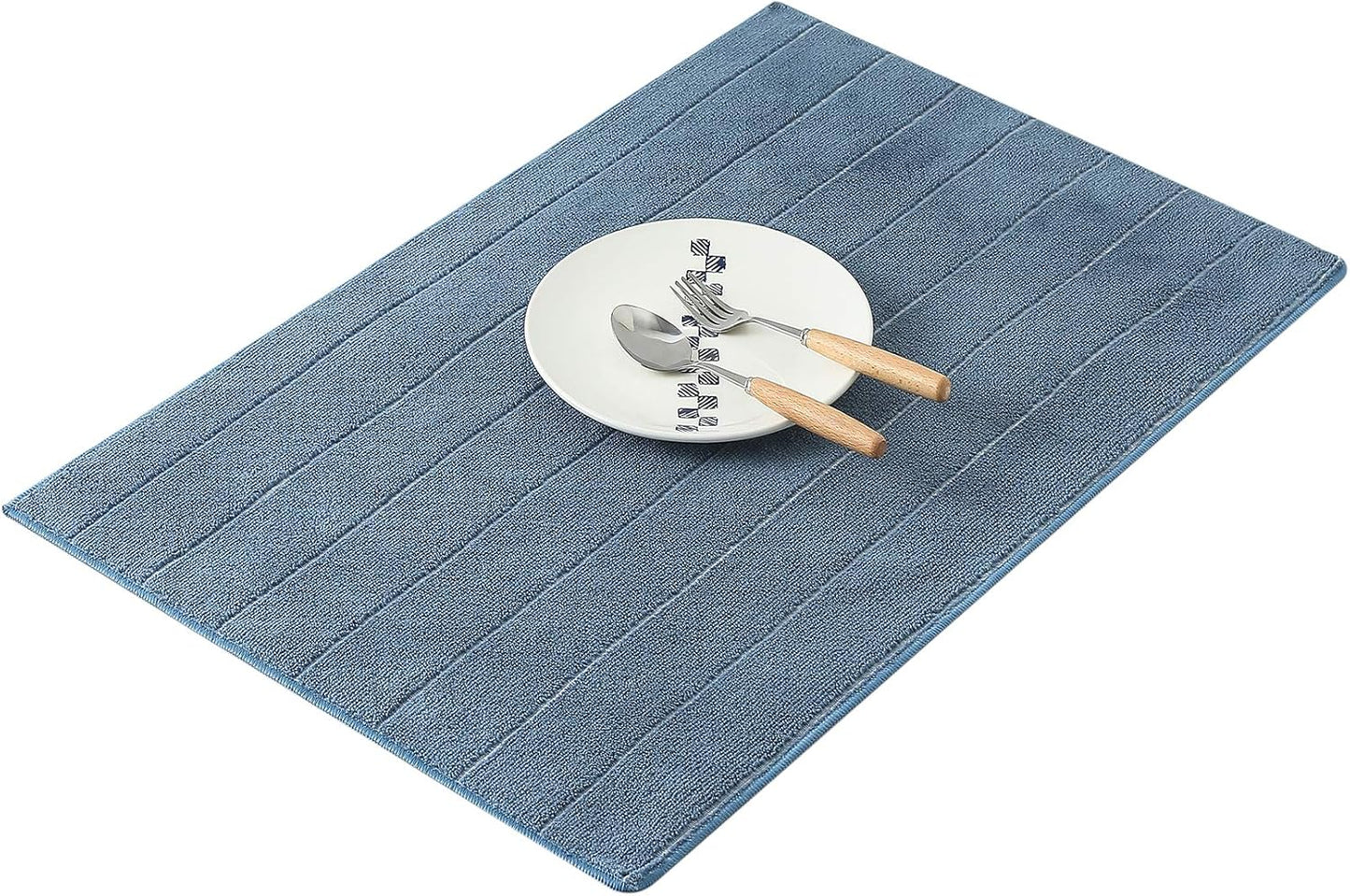 Microfiber Kitchen Towels - Super Absorbent, Soft and Solid Color Dish Towels, 8 Pack (Stripe Designed Blue and White Colors), 26 x 18 Inch