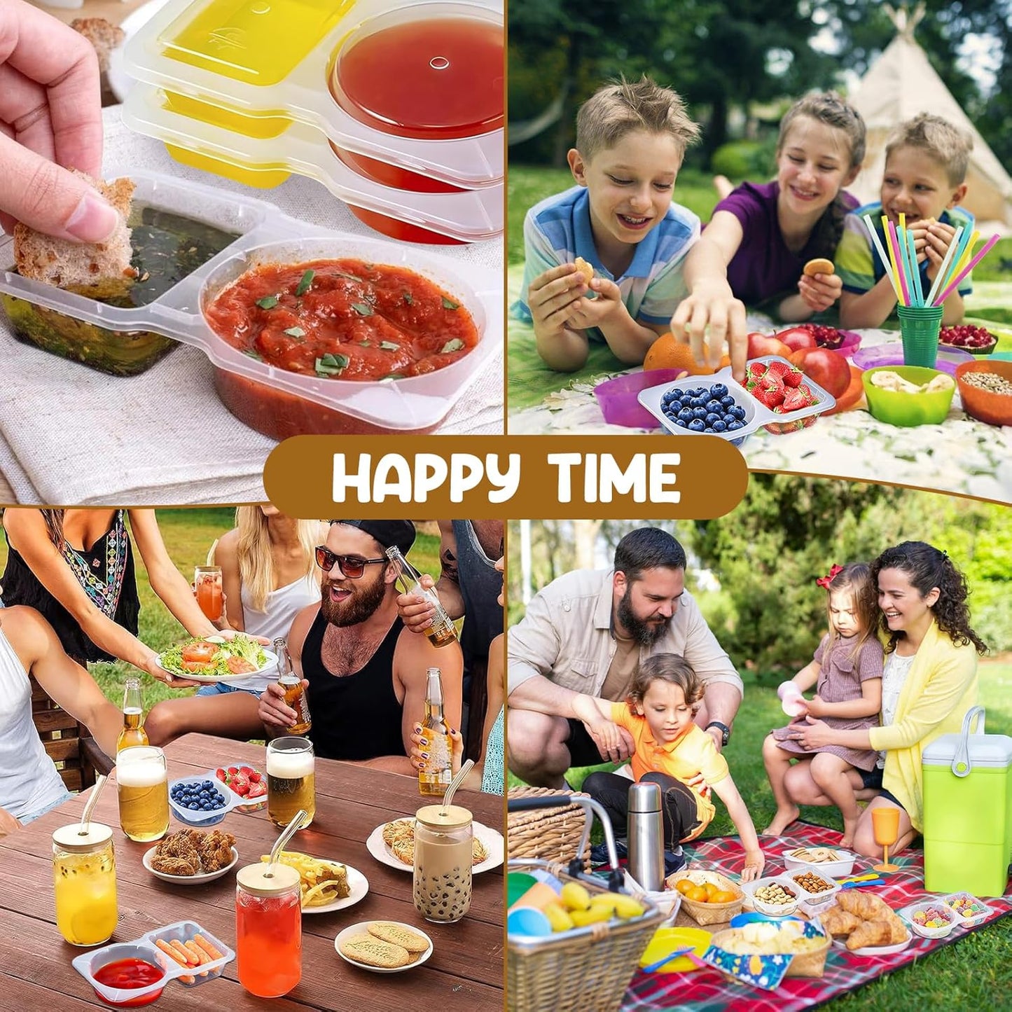 20Pcs Snack Pack Containers, Reusable Snack Containers with Lids for Kids and Adults, 2 Compartment Snack Containers for On-the-Go Meals and Camping, BPA-Free