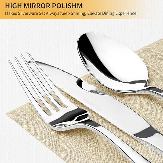 Silverware Set for 4, 20 Pieces Heavy Duty Stainless Steel Flatware Set, Mirror Polished Cutlery Utensil Set, Dinner Fork Knife Spoon Eating Tableware Set for Home, Dishwasher Safe, Silver