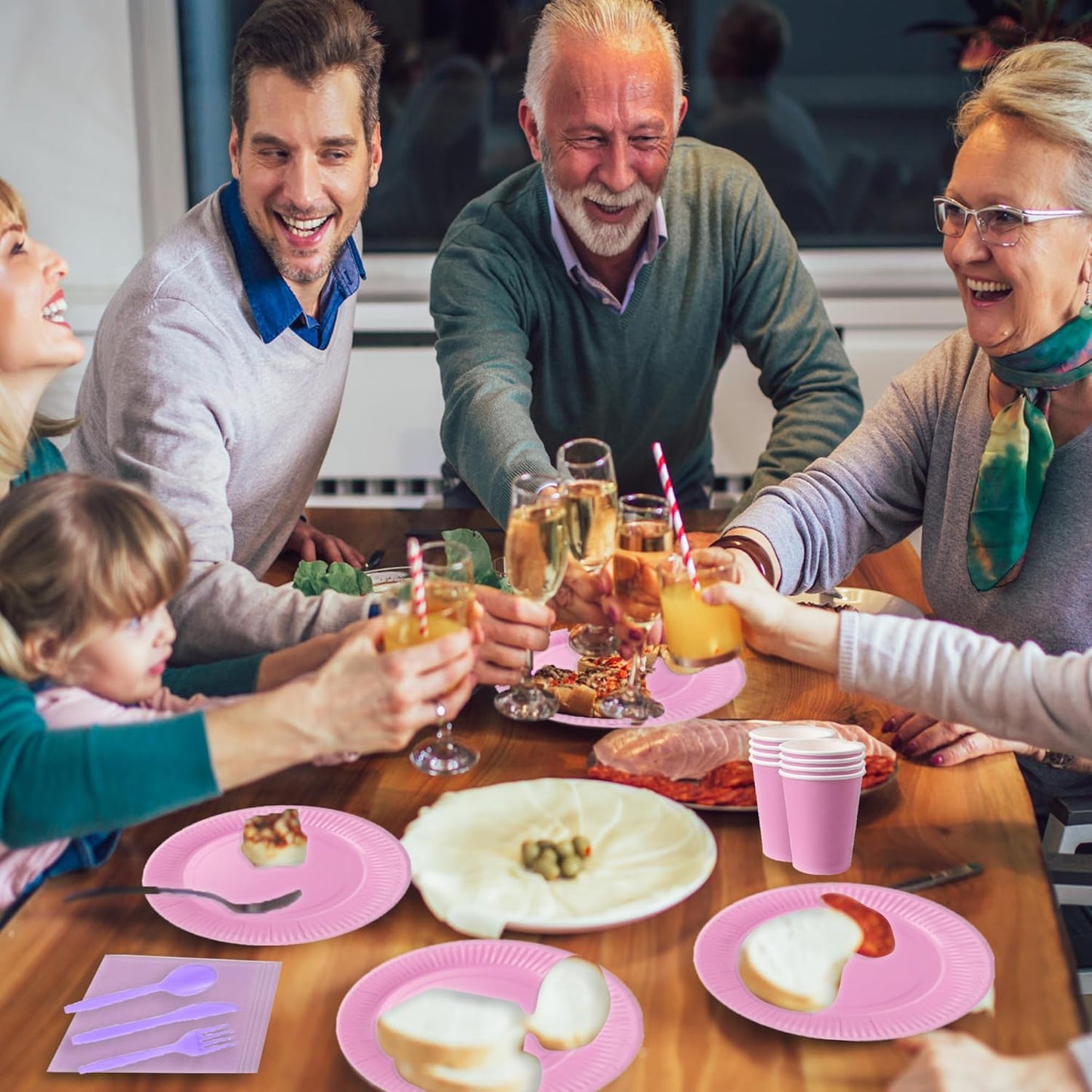 210pcs Thanksgiving Light Purple Paper Plates Disposable Tableware Party Supplies- Includes 9" Dinner Plates, 7" Dessert Plates, 9oz Paper Cups, Napkins, Plastic Forks, Knives And Spoons