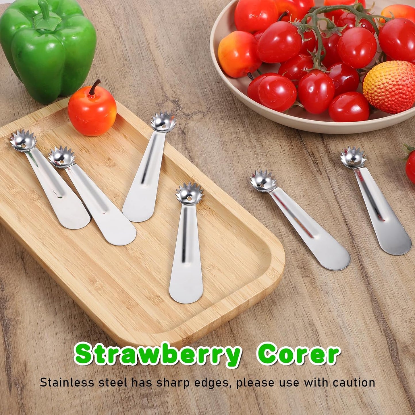 6 Pcs Tomato Stem Corer Strawberry Pitter Baller Practical Stainless Steel Huller Kitchen Tool Fruit Vegetable Stem Remover