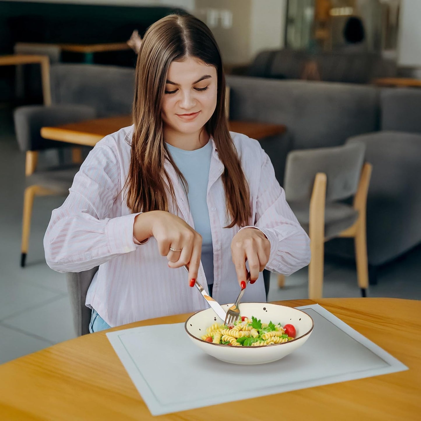 Esfour 8 Inch Porcelain Pasta Bowl, 23.6 Ounces Salad Bowls, Microwave & Dishwasher Safe, Sturdy & Stackable, Set of 6 Ceramic bowls Plates Set, Wide Shallow salad Bowls Set, Classic Assorted Colors