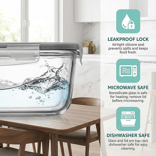 2 Pack 63oz Large Glass Storage Containers with Lids Big Airtight Glass Food Storage Containers for Storing food, vegetables or fruits, BPA Free, Freezer Dishwasher Oven Safe (gray)