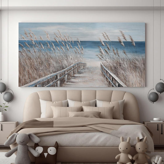 Canvas Wall Art Decor Oversize Modern Wall Art Decorations Blue Beach Coastal Artwork for Walls Textured Wall Art Prints Pictures Wall Decor Wall Art For Walls Home Office Decoration 35" X 70"