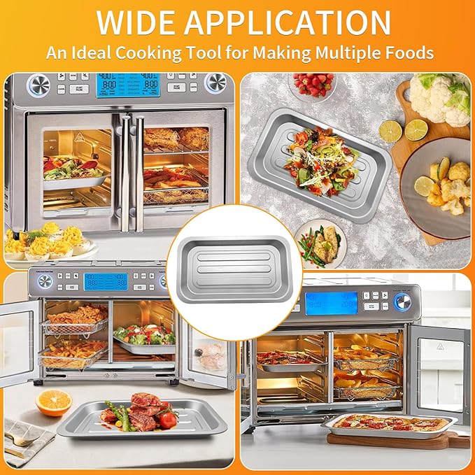 Air Fryer Grill Pan for Emeril Lagasse Dual Zone 360 Air Fryer Oven 25 QT Extra Large, 11.5''×6.7'' Steel Air Fryer Tray Accessories Grill Plate Crisper Plate Drip Pan Replacement Parts Rack