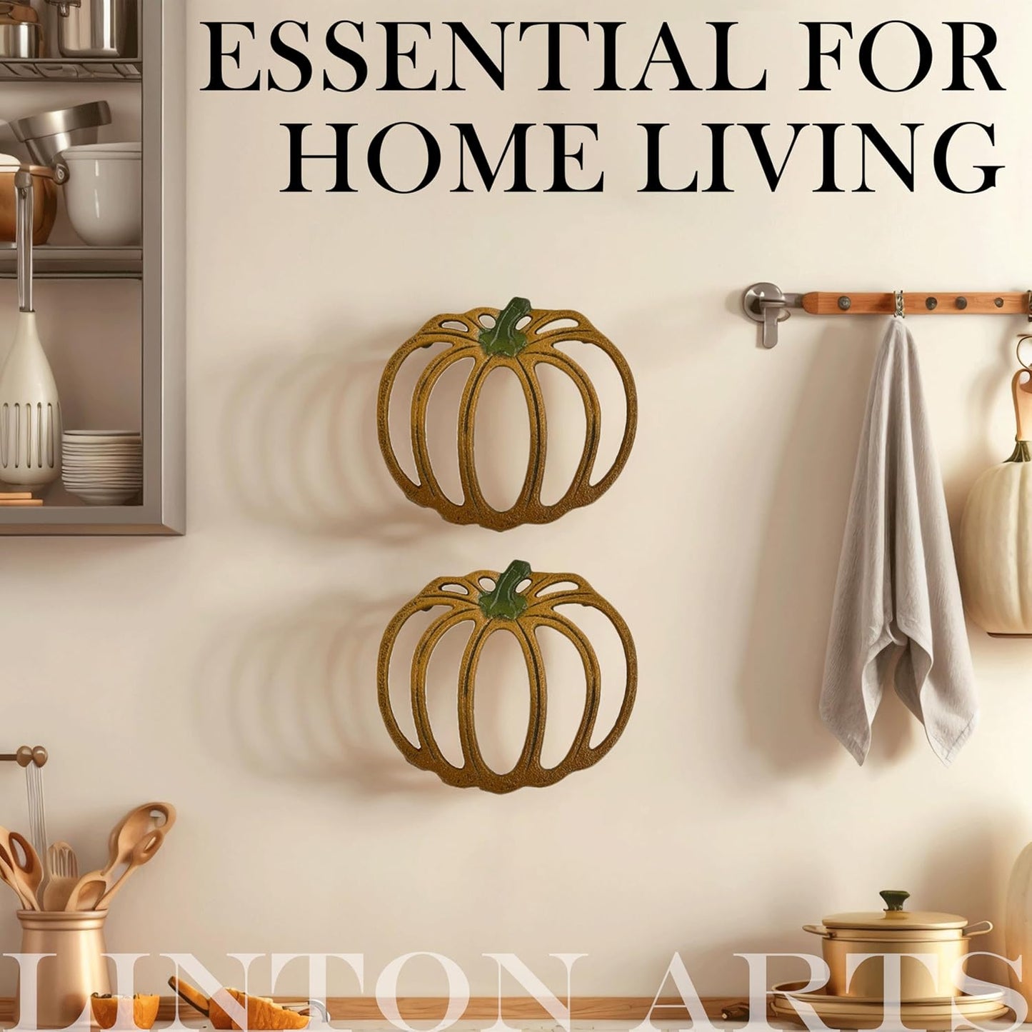 2 Pack Cast Iron Trivet, 7 inch Pumpkin Metal Trivet for Hot Dishes, Heat-Resistant Decorative Trivets for Kitchen and Dining Countertop Protection