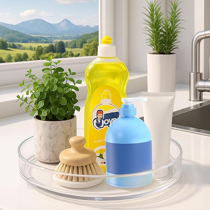 Maximize Space with 2 Pack 9 Inch Clear Acrylic Lazy Susan - Non-Skid Turntable Organizer for Kitchen, Cabinet, Pantry, Fridge & Makeup Storage