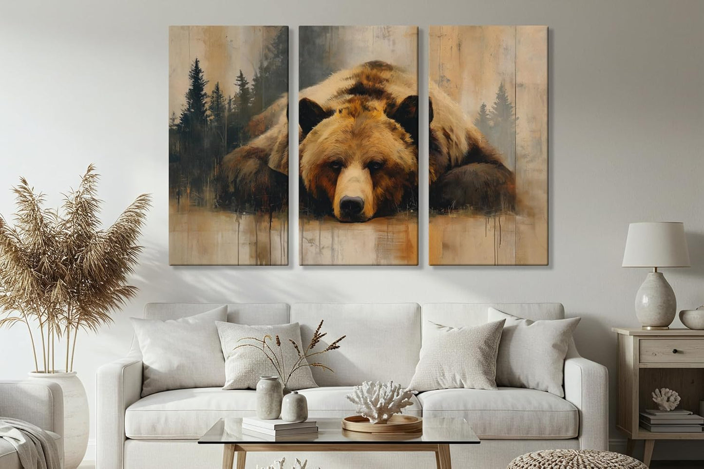 Wildlife Canvas Prints - Wild Animals Home Decor - Medium, Large, and Extra Large Wall Art for Living Room, Bathroom, Kitchen (Grizzly Repose, 55L" x 83W"- 3 Panels)