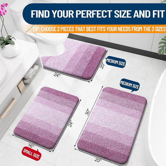 OLANLY Bathroom Rug Set 2 Piece, Soft Absorbent Microfiber Bath Rug Set, Non-Slip, Machine Wash Dry, Plush Shaggy Bath Mats for Bathroom (30"x20"+24"x16", Pinkish-Purple)