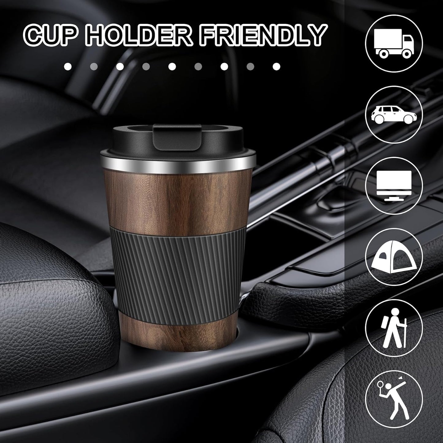 Coffee Travel Mug 12oz Insulated Coffee Mug with Lid Portable Spill-Proof Coffee Travel Mug No Handle Reusable Stainless Steel Mug Keeps Cold and Hot Suitable for Car, Daily, Travel and Gifts