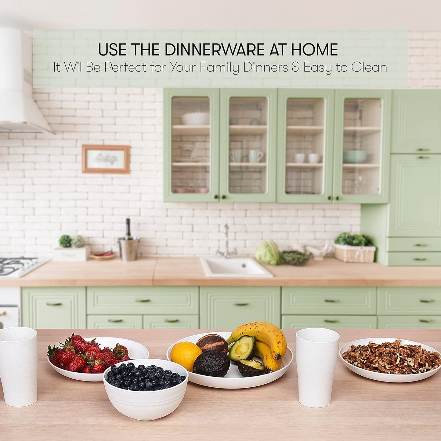 Wheat Straw Dinnerware Sets | Unbreakable Dinnerware Sets | Dishwasher Microwave Safe Dinnerware | Eco Friendly Non Breakable Dinnerware Sets | RV Outdoor Camping (White, Service for 4 (16 pcs))