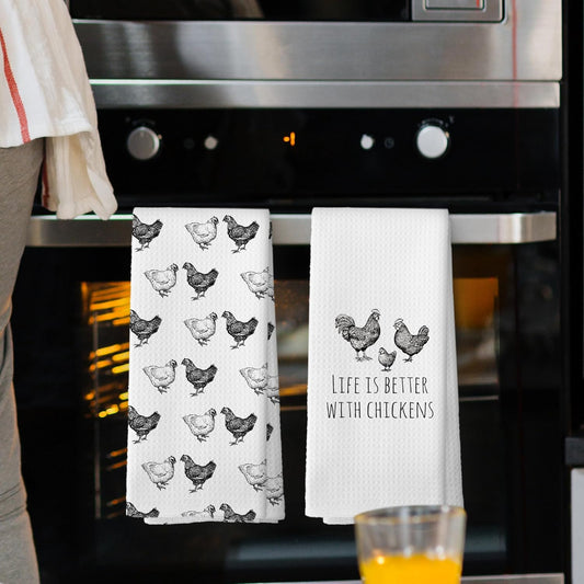 Funny Chicken Kitchen Towels Set of 2, Chicken Lover Gifts Hand Towels for Kitchen Bathroom, Chicken Mom Gifts Decorative Tea Towels Dish Towels, Chicken Kitchen Bathroom Decor, 16x24 Inch