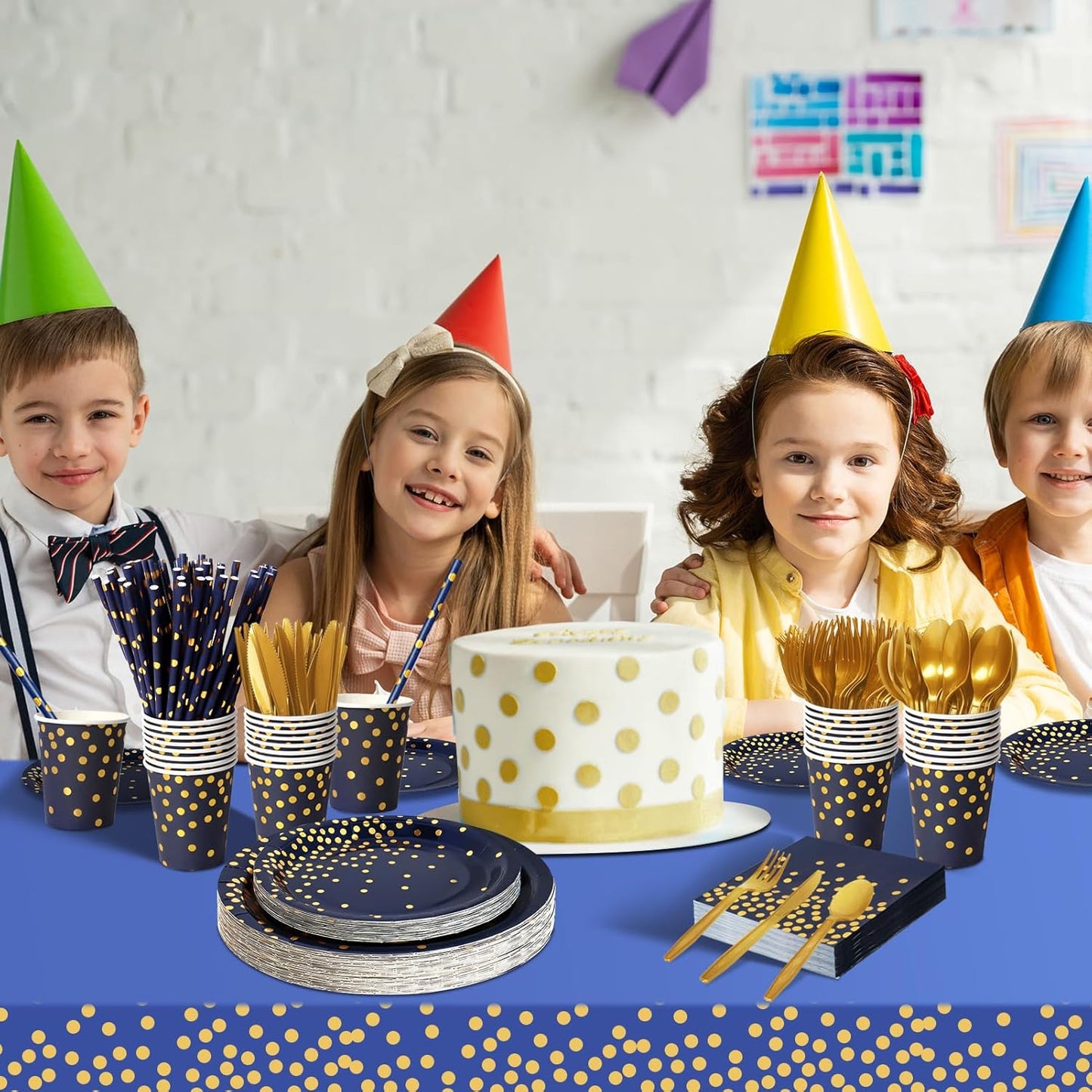 Paper Plates and Napkins Set, 193 Pieces Navy Blue Gold Party Supplies Includes Paper Plates Cups Napkins Straws and Cutlery for Birthday Wedding Holidays Parties Decorations-24 Guests