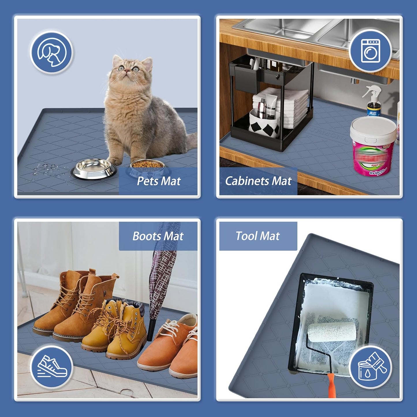 URMONA Under Sink Mat for Kitchen Waterproof, 31" x 22" Silicone Under Sink Mat for Shelf Liner Organizer, Cabinet Sink Protector Under Sink Liner for Bottom Kitchen, Bathroom(Light Grey)