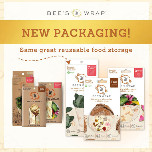 Bee's Wrap Beeswax Wraps for Food - Made in USA Reusable & Organic Food Wraps, Sandwich Wrap & Bowl Covers - Eco-Friendly Alternative to Aluminum Foil & Plastic Wrap, Mushroom Magic 3 Pack (S, M, L)