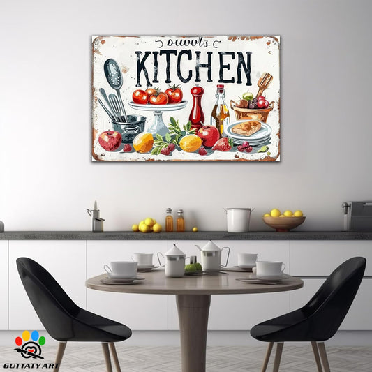 GUTTATY Farmhouse Wall Art Rustic Kitchen Decor, Ready to Hang Kitchen Wall Print Various Fruits and Kitchen Utensil,Vintage Posters Prints for Dinning Room Home Kitchen Restaurant Painting 28×40 Inch