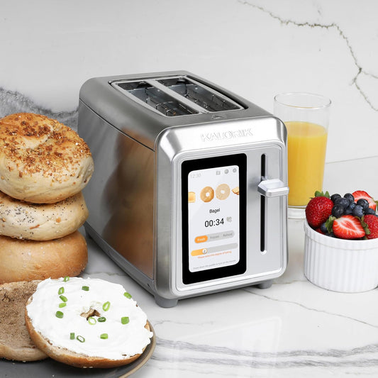 Kalorik Toaster VIVID TOUCH Series 2-Slice with Large High-Resolution Touchscreen and Customizable Cooking Presets by Bread Type, Features Wide Slots and High Lift Lever, 1000-Watts, Stainless Steel