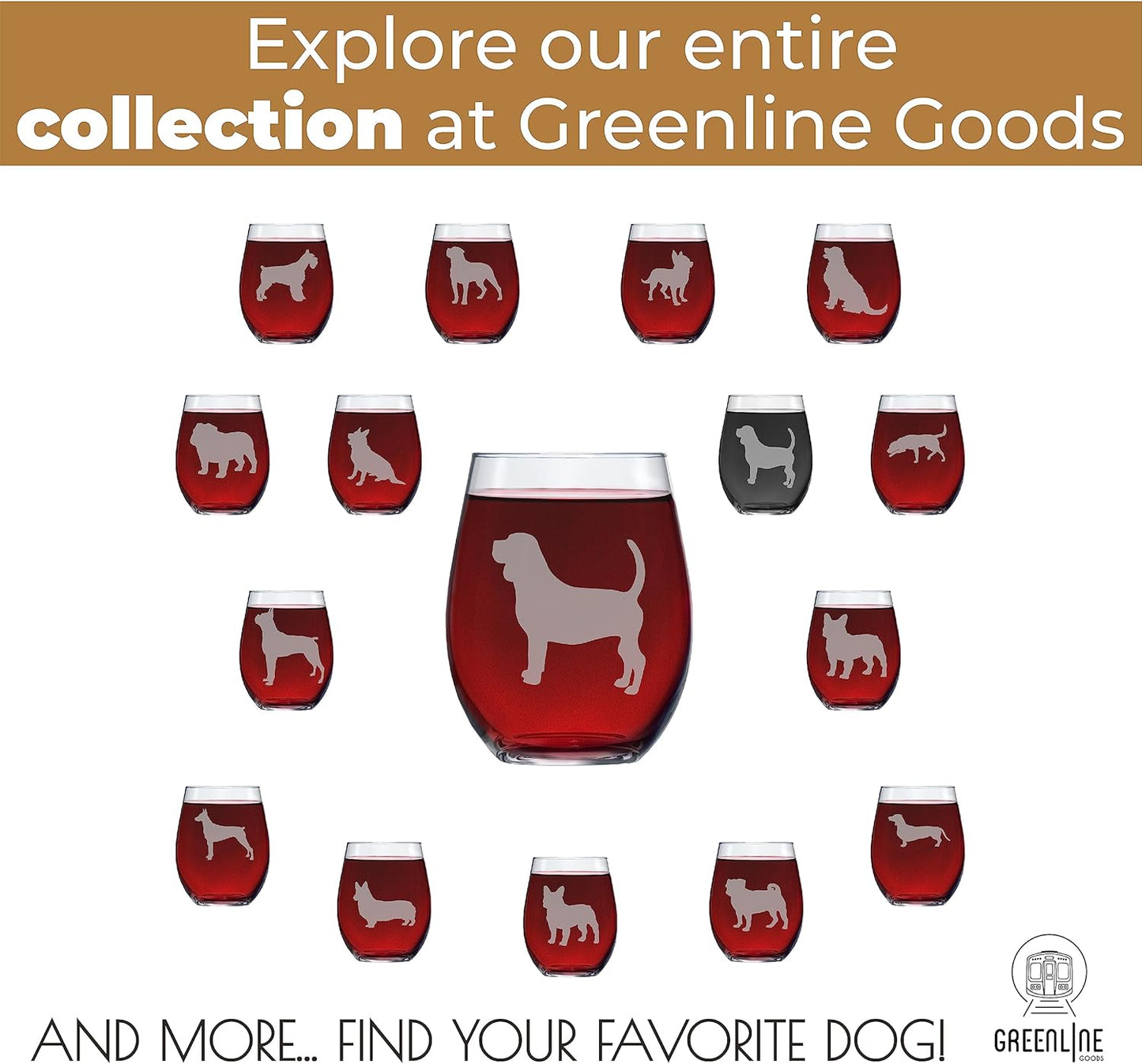 Beagle Stemless Wine Glasses (Set of 2) | Unique for Dog Lovers | Hand Etched with Breed Name on Bottom