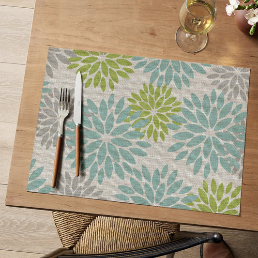 Artoid Mode Floral Vinyl Placemats Set of 6, Heat Resistant Washable Non-Slip Plistic PVC Place Mats for Party Kitchen Dining Decor, Sage