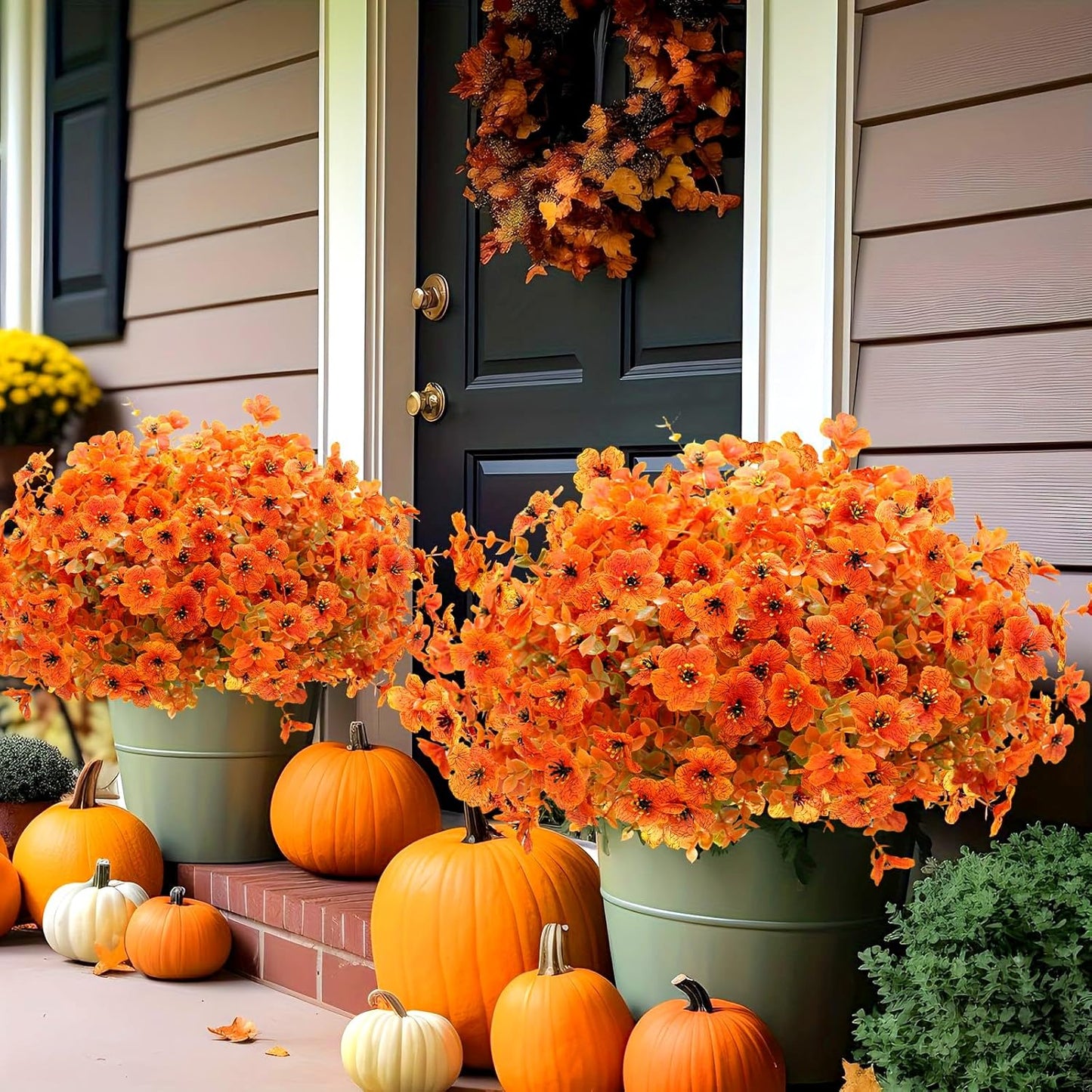 18 Bundles Artificial Flowers for Outdoors UV Resistant Fake Flowers Realistic Faux Flowers Artificial Plants Outdoor for Fall Indoor Garden Patio Window Box Kitchen Home Autumn Decor