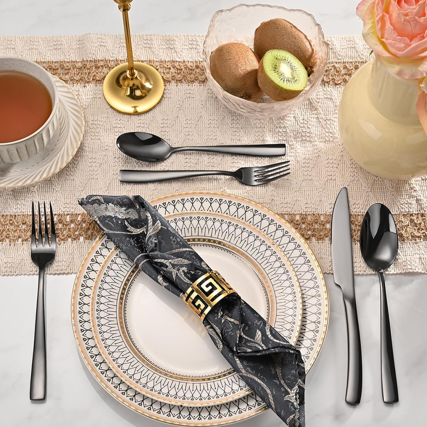 40-Piece Black Silverware Set, Heavy Duty Stainless Steel Flatware Cutlery Set Service for 8, Food-Grade Utensil Sets for Home Restaurant, Dishwasher Safe (Black, 40)