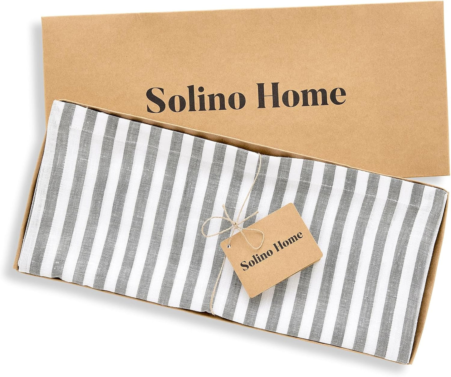 Solino Home Table Runner 48 Inches - Amalfi Stripe 100% Pure Linen Grey and White Table Runner 14 x 48 Inch Ideal for Dresser and Coffee Tables - Fall, Autumn, Halloween