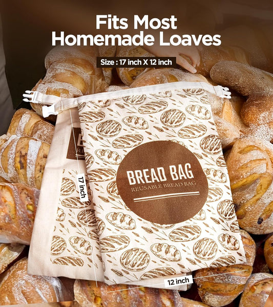 2 Pack Reusable Beeswax Bread Bags for Homemade Bread, Cotton Sourdough Bags with Beeswax Lining For Keeping Fresh