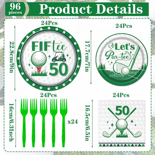 Rakuto Golf 50th Birthday Tableware Decorations for Men, Golf Theme Fiftee Birthday Party Plates Napkins and Forks, Disposable Paper Plates Supplies Decor Serves 24