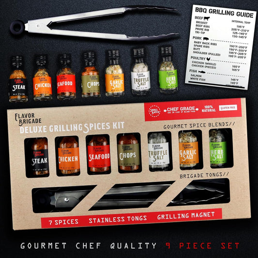 Deluxe Grilling Gift for Men - BBQ Accessories - Gourmet Spice Blends & Seasonings, Tongs, BBQ Magnet, Meat Rubs, Unique Gift for Dad, Son, Brother, Father in Law, Cooking Chefs, Guys, 17 Piece Set