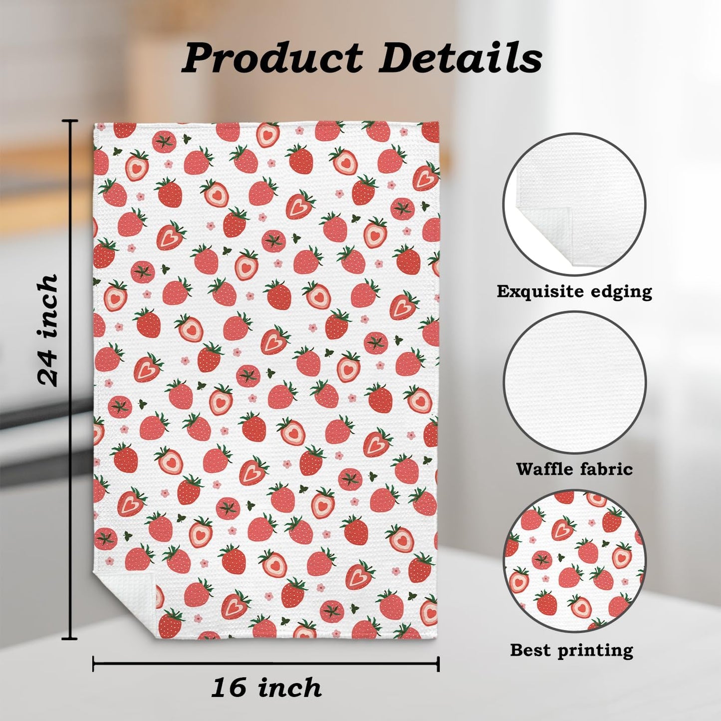 Strawberry Decor Kitchen Towel, Strawberry Hand Towel Dish Towel for Kitchen Bathroom Decor, Fruit Lover Gifts, 16x24 Inches