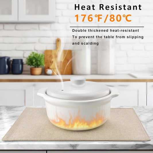 SLKQG Linen-Look Placemats Set of 6, Heat Resistant & Machine Washable Double-Layered Cloth Placemats for Dining Table, Indoor/Outdoor Use, Wrinkle-Free and Non-Slip Kitchen Table Mats (6, Beige)