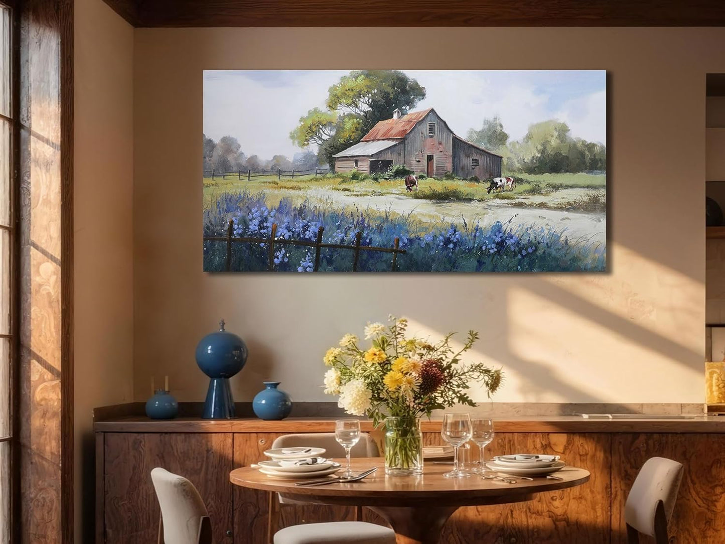 Ardemy Farmhouse Barn Canvas Wall Art for Living Room Extra Large Farm Cow Pictures Paintings Wall Decor Vintage Artwork Bedroom Dining Room Home Office, 58"x29"