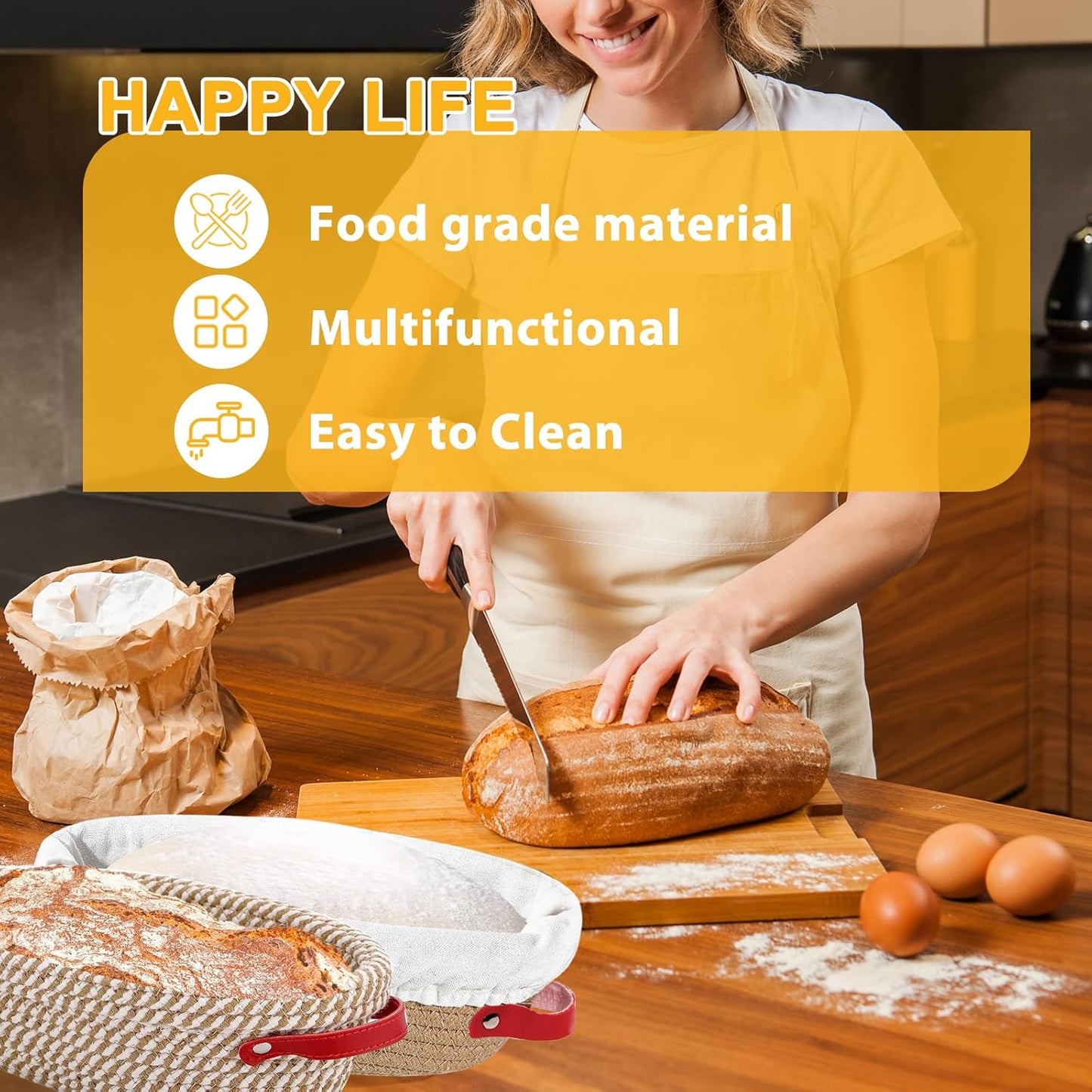 10 Inch Oval Cotton Rope Banneton Bread Proofing Basket Banneton Basket Set of 4 Sourdough Bread Baking Supplies with Liner & Cover