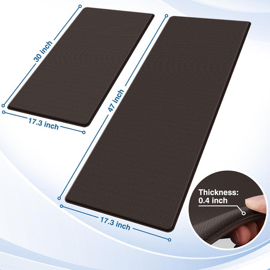 StepRite Kitchen Mats, 2PCS Kitchen Rugs, Cushioned Anti Fatigue Kitchen Mats for Floor, Non-Slip Standing Desk Mat, Waterproof Kitchen Rug Set for Kitchen, Floor, Office,17.3"x30"+17.3"x47",Chocolate
