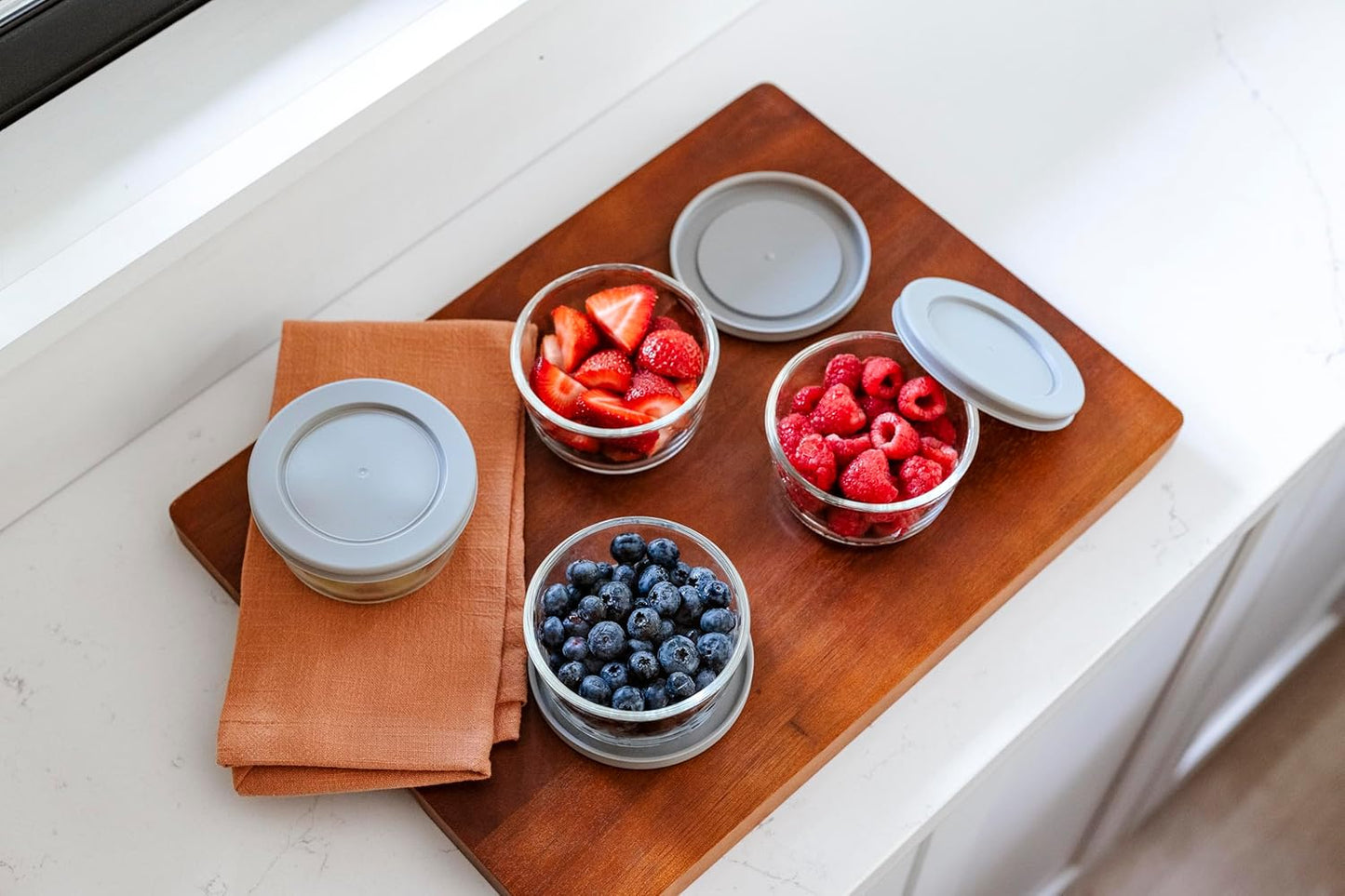 DURA LIVING 16-Piece Glass Food Storage Containers Set (8 Containers + 8 BPA-Free Lids) | 7-Ounce, Leakproof | Microwave, Freezer, Oven & Dishwasher Safe | Ideal for Meal Prep & Pantry Organization