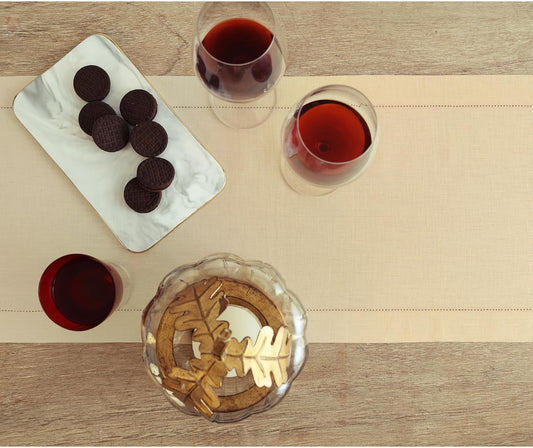 Solino Home Linen Beige Table Runner 72 Inches Long - 100% Pure Linen Hemstitch Table Runner 14 x 72 Inch for Dresser, Dining, Fall, Autumn, Halloween, Thanksgiving, Christmas - Classic Hemstitch