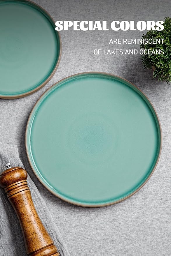 Famiware Nature Plates and Bowls Set, 18 Pieces Dinnerware Sets, Dishware Sets, Dishes Set for 6, Microwave and Dishwasher Safe, Verdure