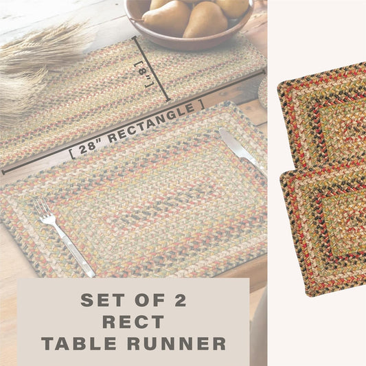 Homespice Kingston Jute Braided Short Table Runner, Warm Country Decor, Set of 2, Multicolor Rectangle 8x28 - Rich Colors, Easy to Clean, Durable and Protects Furniture