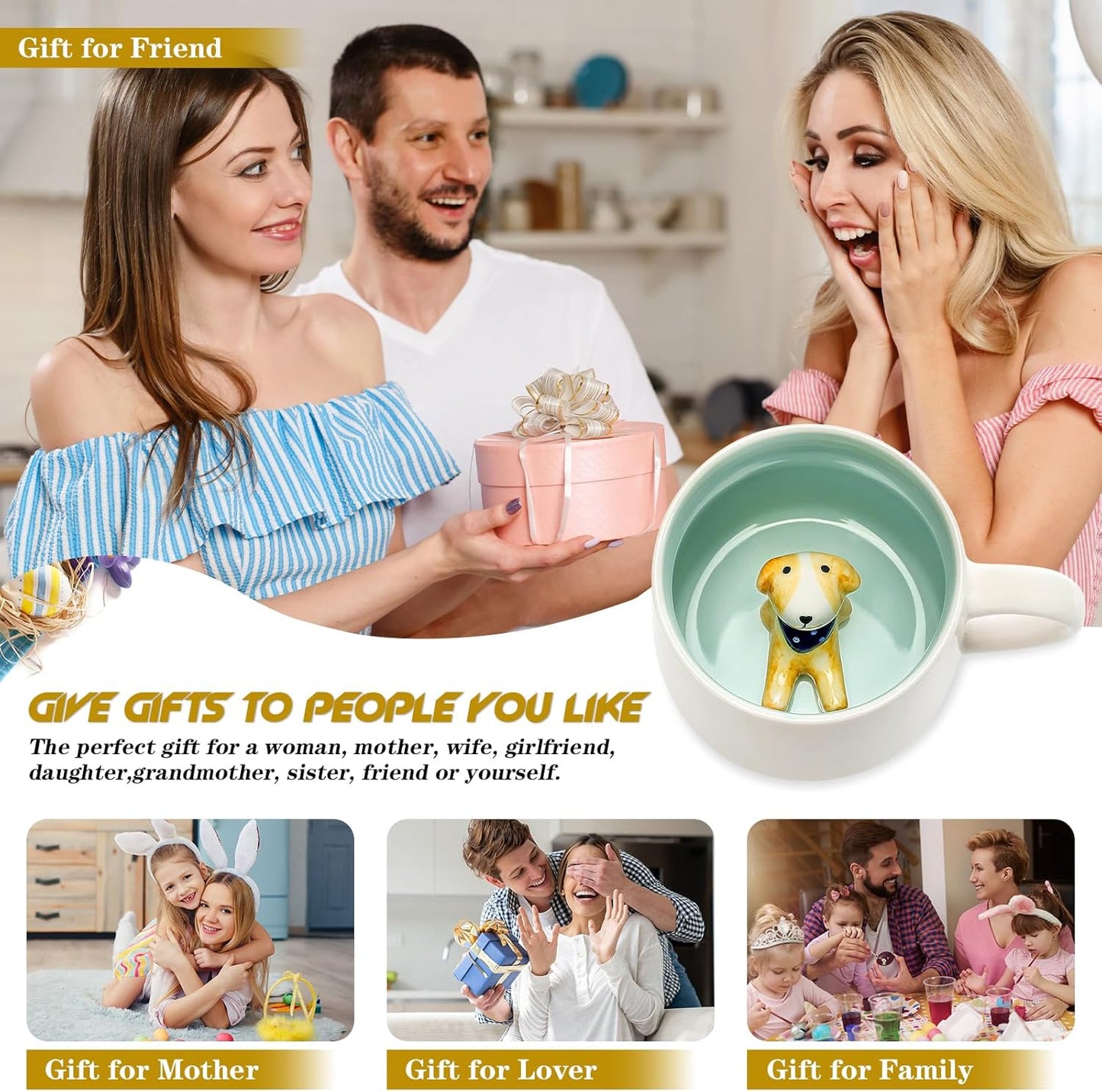 Cute Dog in Mug, Graduation Valentines Mothers Fathers Day Easter Christmas Gifts for Women Mum Her Wife Grandma Girl Boy Kid Teacher Friend,Birthday Present, 3D Animal Tea Cup Coffee Mugs