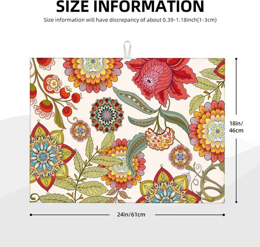 Boho Floral Dish Drying Mat for Kitchen Counter 18"x24" Colorful Decorative Dishes Pad Dish Drainer Rack Mats Microfiber Washable Absorbent Kitchen Decor, Flower