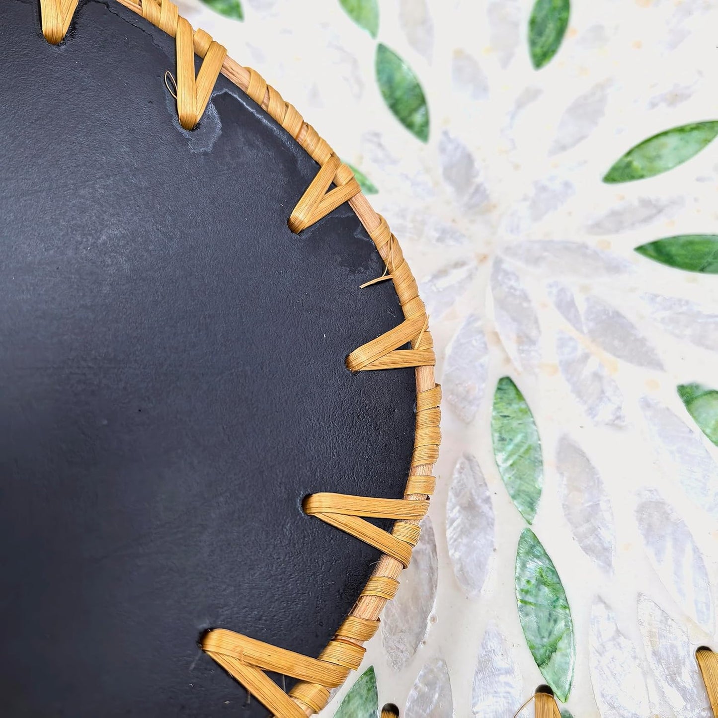 i-lan Set of 3 Oval Rattan Serving Trays with Mother of Pearl Inlay, 13" 12" 11" Woven Platters for Home Decor, Coffee Table, Vanity & Display