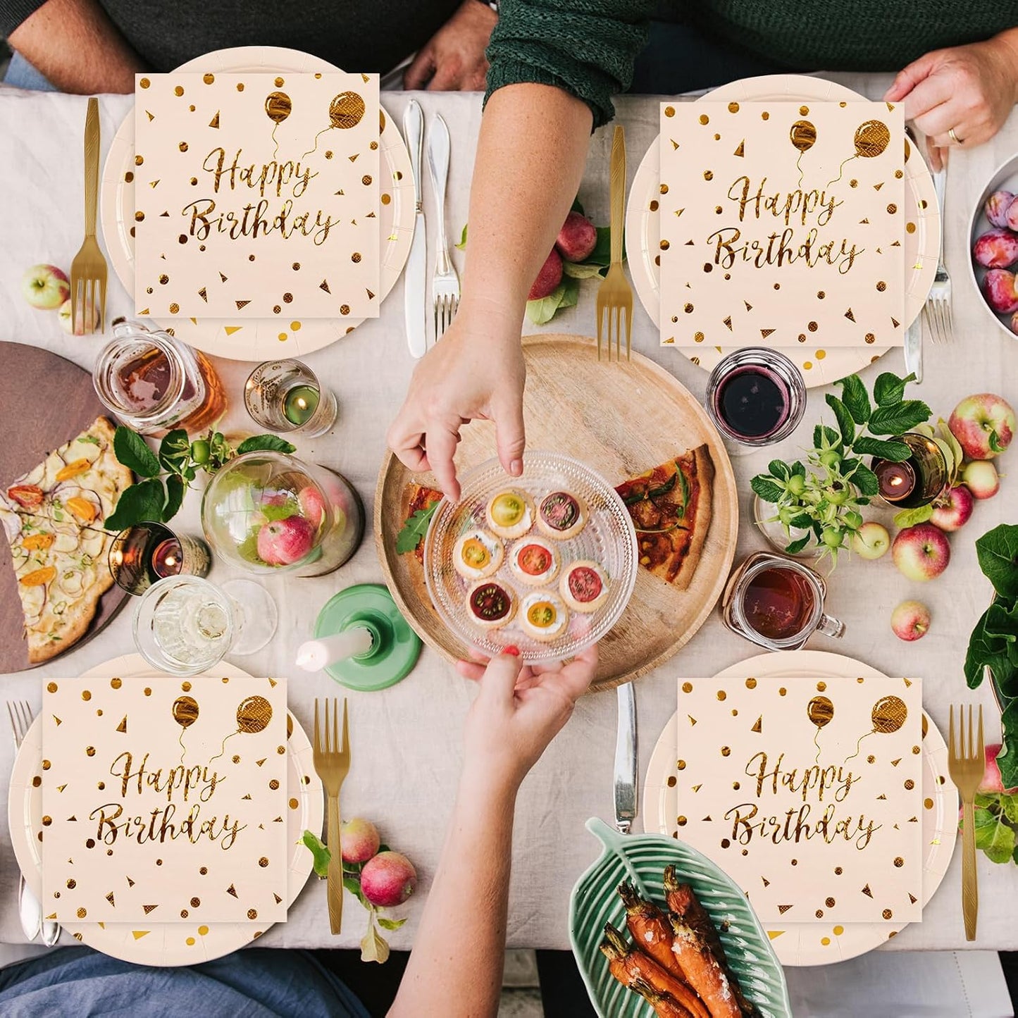 90PCS Happy Birthday Plates and Napkins Party Supplies, Disposable Pink Gold Dot Dessert Paper Plates Napkins with Forks Tableware Set Party Decorations for Girl Women Birthday Parties