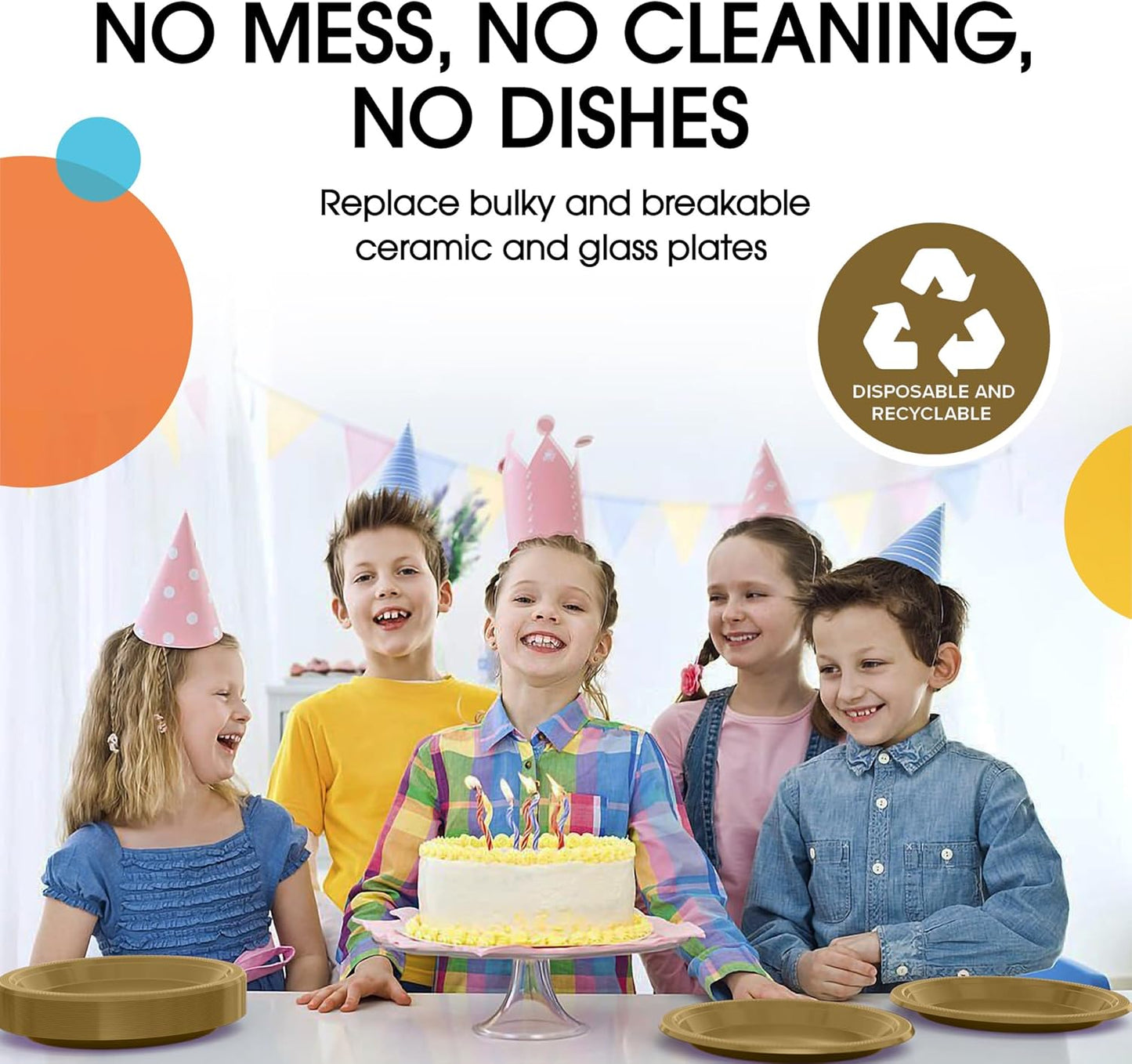 Exquisite Party Solids Gold Plastic Plates For Party Supplies 9" Gold Disposable Plates Heavy Duty 50 Pcs Plastic Dinnerware Sets Heavy Duty 350 GSM Disposable Dinnerware Set