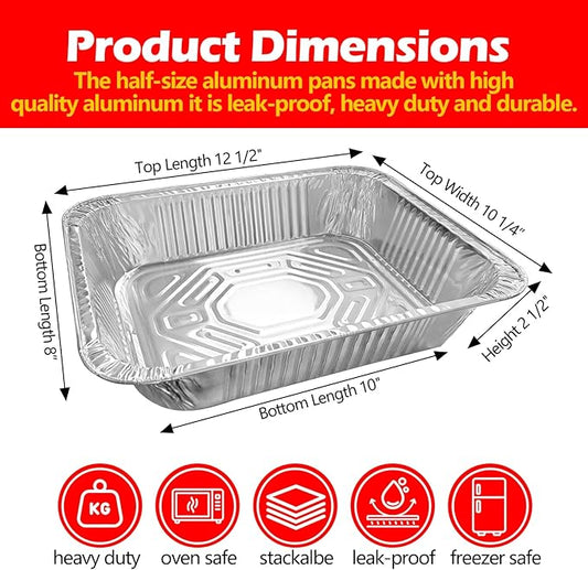 9x13 Aluminum Foil Pans with Lid, 10 Pack Disposable Trays Half Size Heavy Duty Tin Pans Deep Food Containers For Cooking, Meal Prep, Baking, Roasting, Chafing, Heating or Steam Table