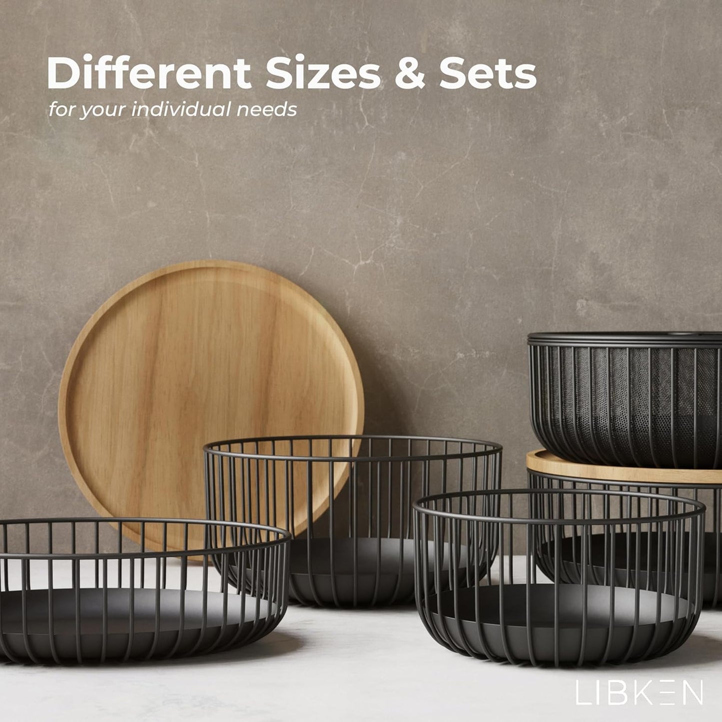 Metal Wire Mesh Fruit Basket with Wooden Lid - Fly-Proof Indoor Solution for Fresh Fruits - Covered Fruit Bowl with Lid - Produce Cover Against Flies for Vegetables - Black