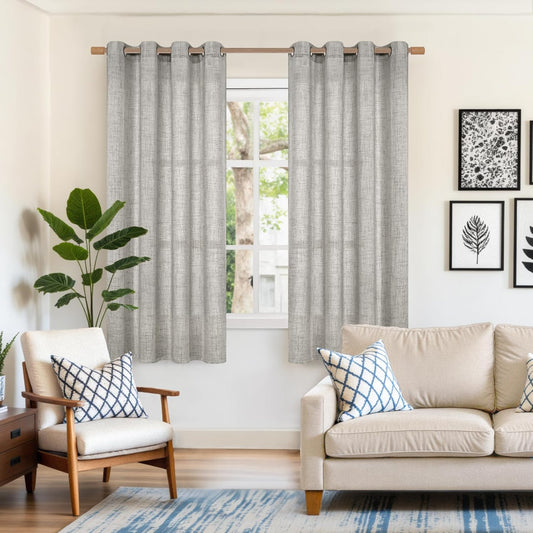 YoungsTex Dark Grey Linen Curtains for Living Room 52 X 68 Inch Length, Light Filtering Semi Sheer Drapes with Bronze Grommet Textured Window Treatments for Bedroom Office, 2 Panels
