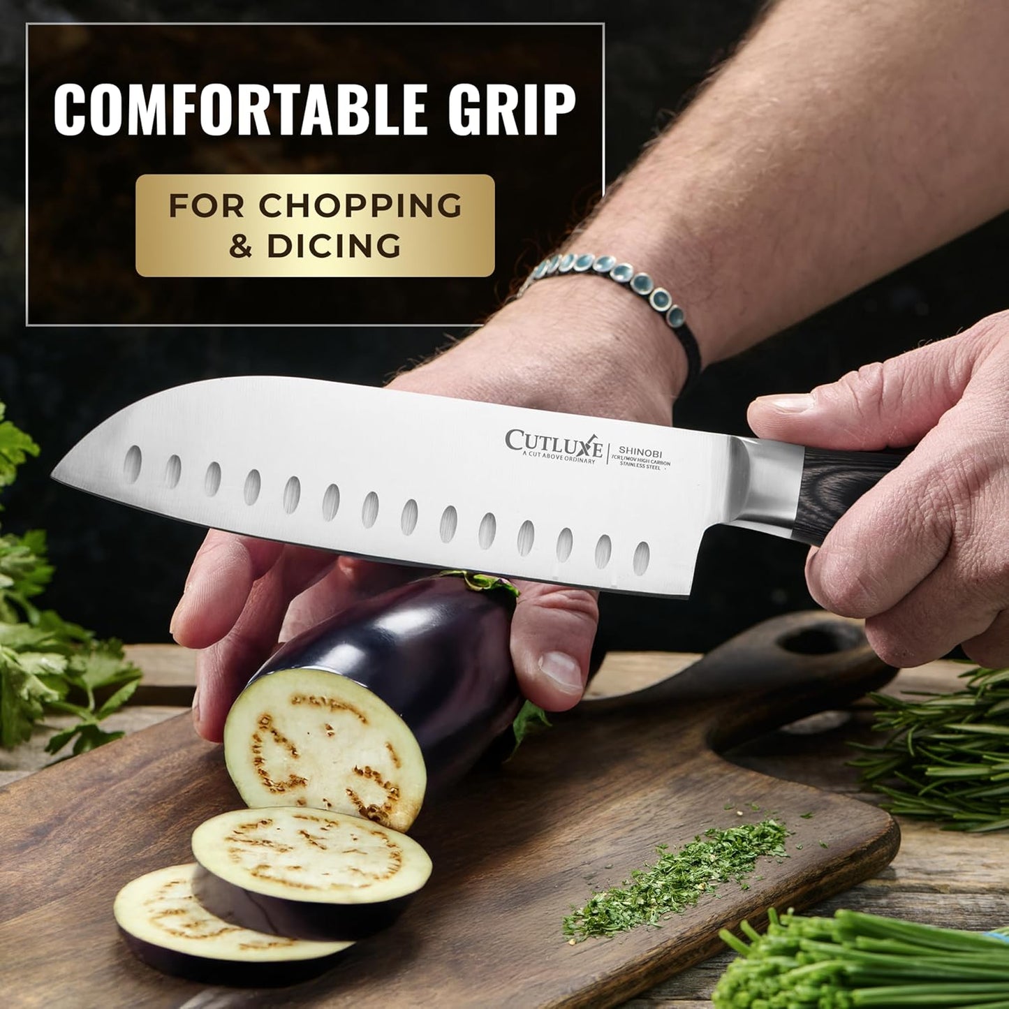 Cutluxe 3-Piece Chef Knife Set – Ultra Sharp Japanese Kitchen Knives, High Carbon Stainless Steel Blades, Full Tang Pakkawood Handles – Shinobi Series